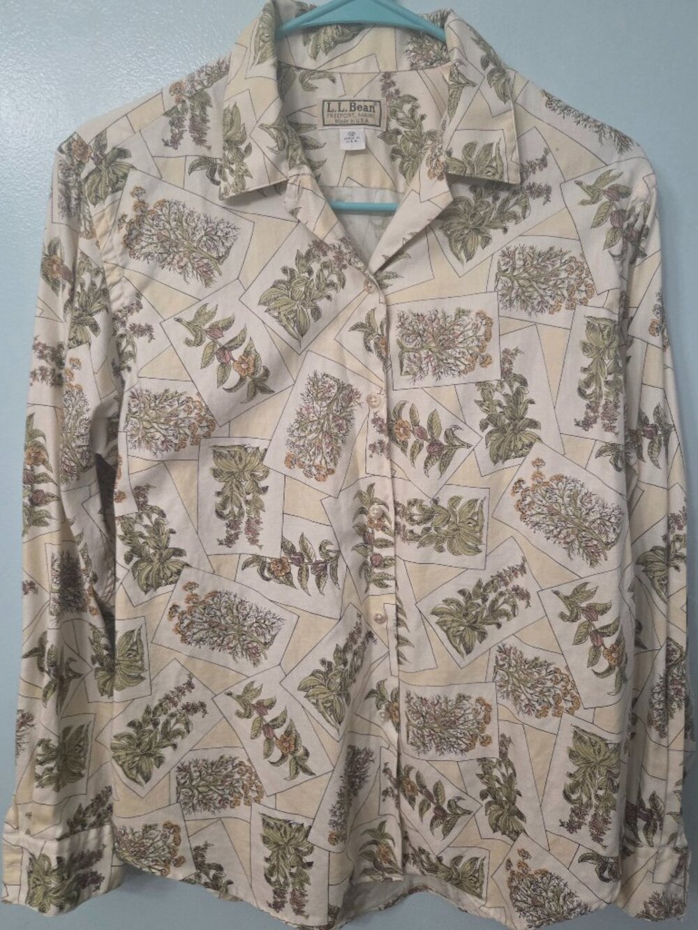 Vintage 90s L.L. Bean Boxed Botanical Floral Button Down Shirt Size 12